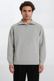 The Rib Quarter Zip - Pea & Kew