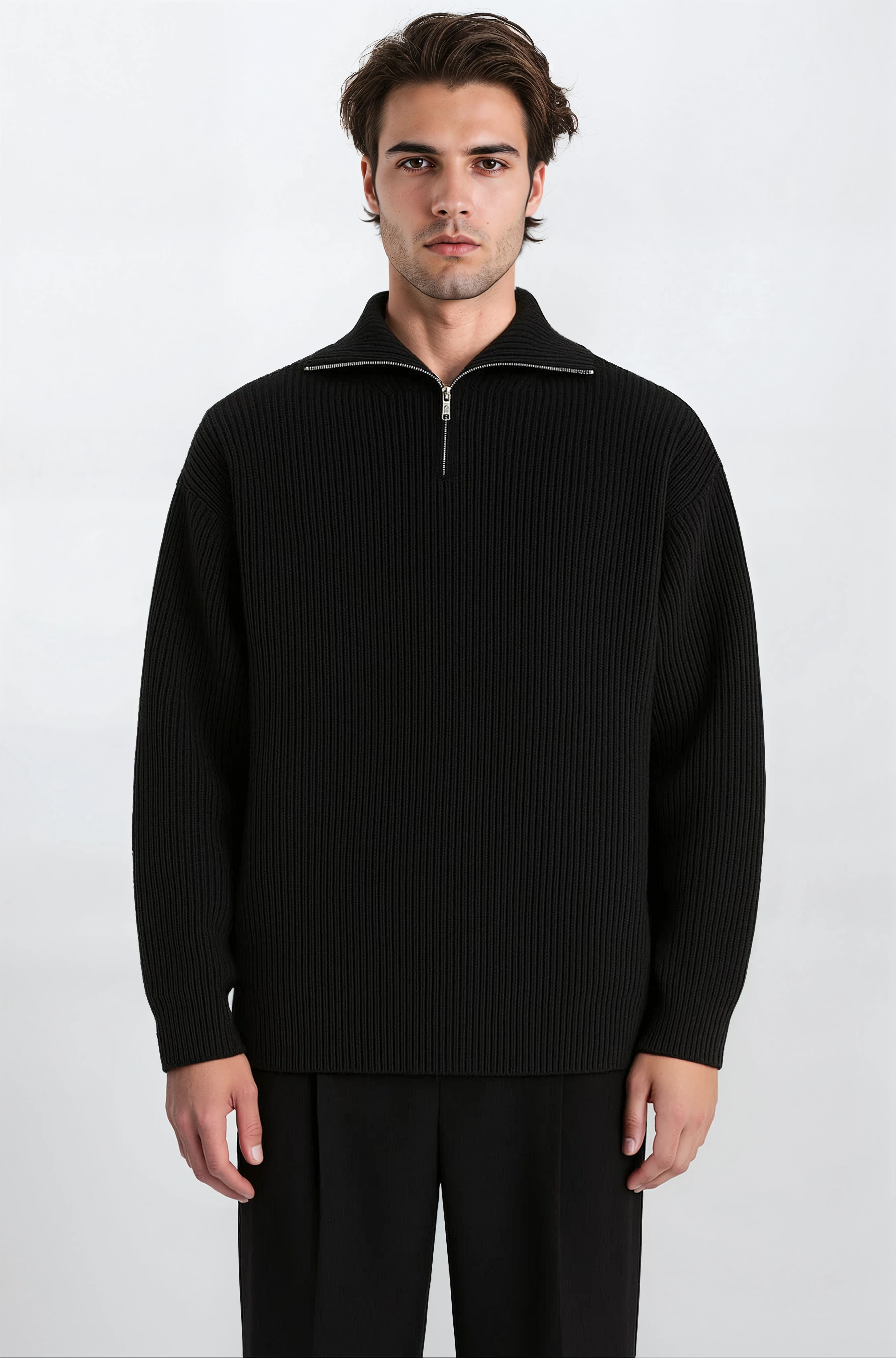 The Rib Quarter Zip - Pea & Kew