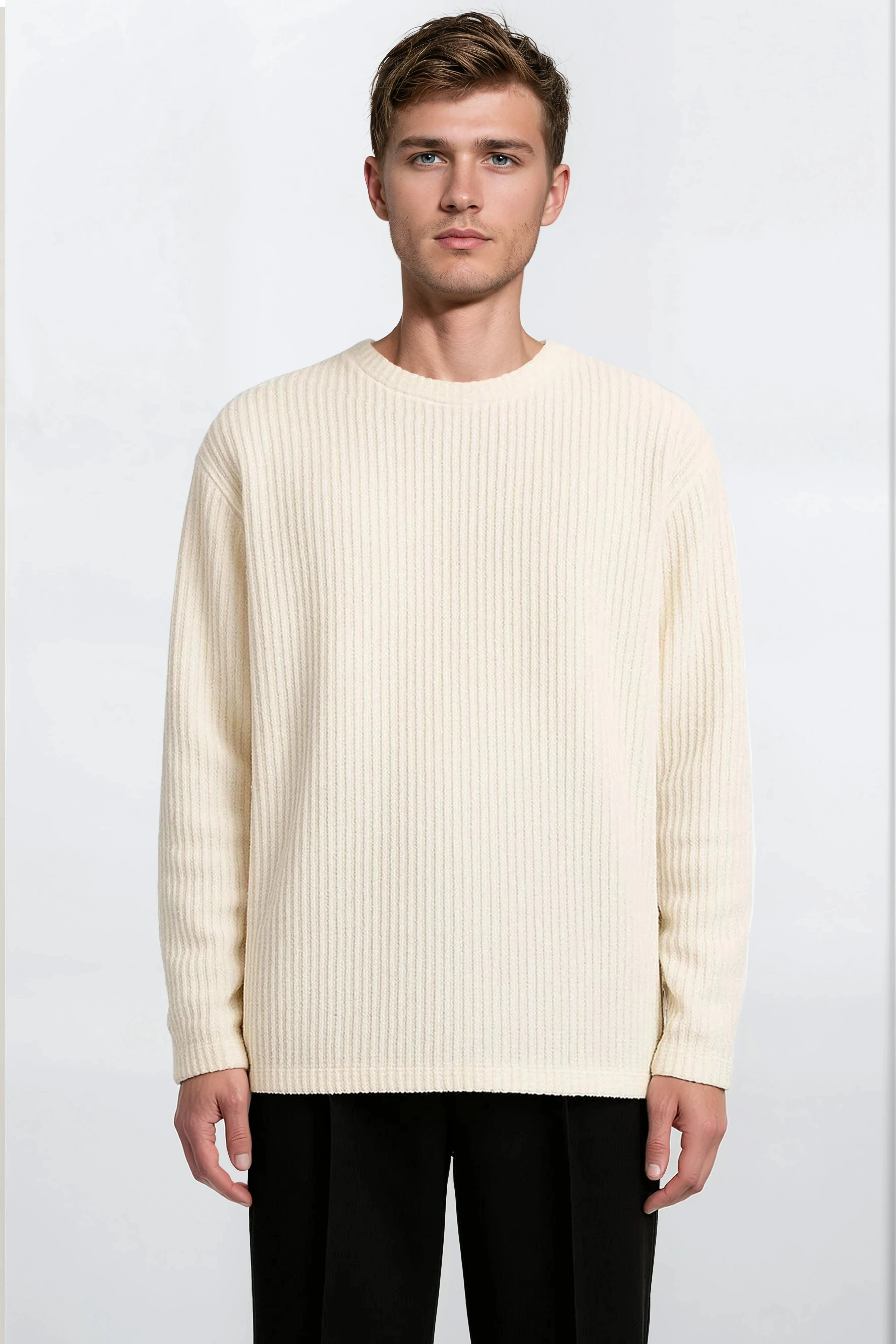 The Rib Crewneck White - Pea & Kew