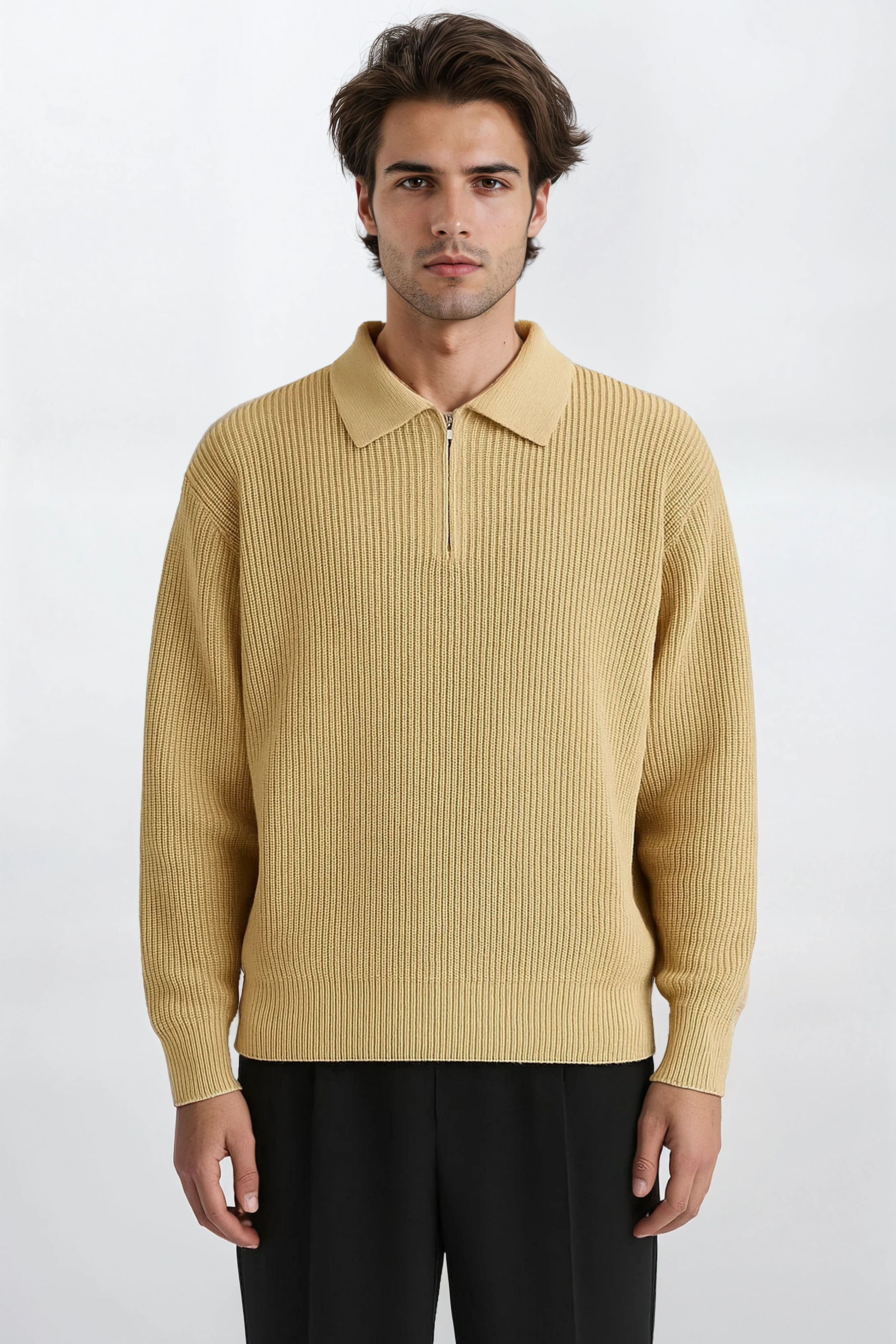 The Quarter Zip Polo - Pea & Kew