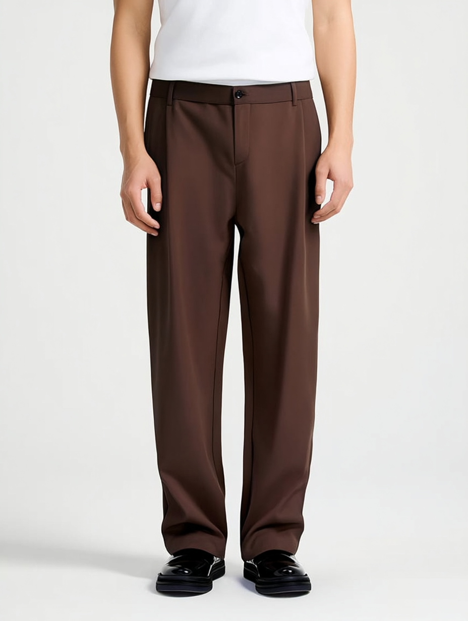 The Luxury Drape Trouser - Brown - Pea & Kew