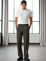 The Tailored Drape Trouser - Dark Grey - Pea & Kew